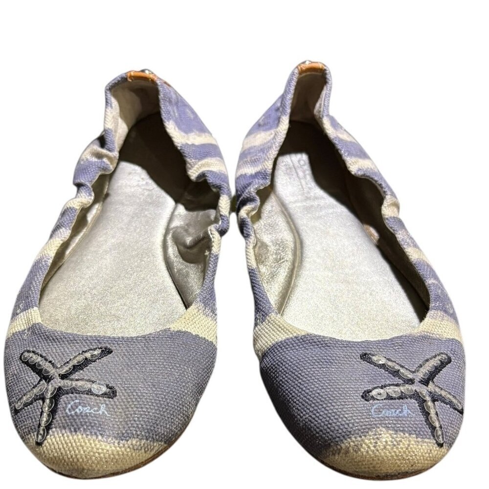 Coach Addy Starfish Sequined Denim Blue White Canvas Ballet Flats Size 7B